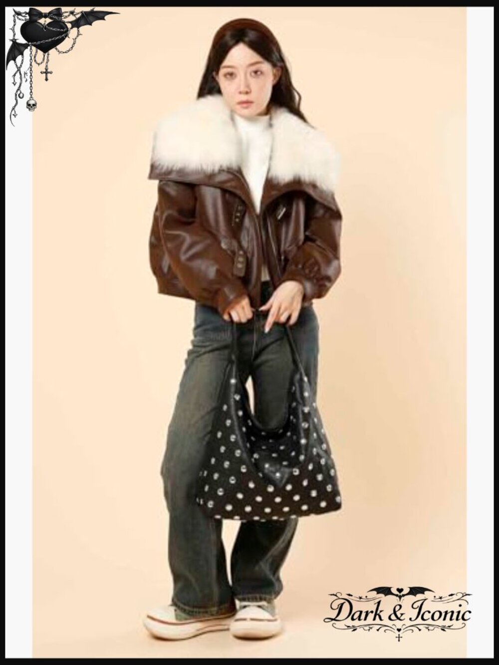 Studded Hobo Purse, Leather Tote Bag Rivet Studded Shoulder Bag Punk Handbag - Picture 3 of 7